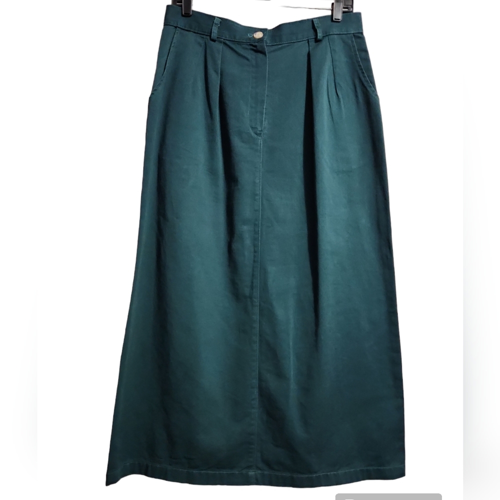 Willowbend green midi denim pleated front denim skirt size 14